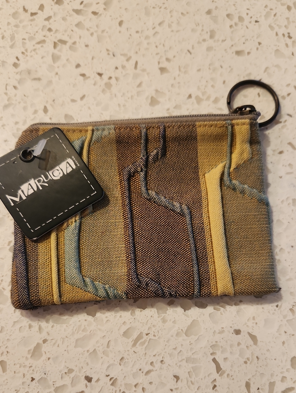 MARUCA Striped Zip Key Pouch Wallet in Yellow, Brown & Blue